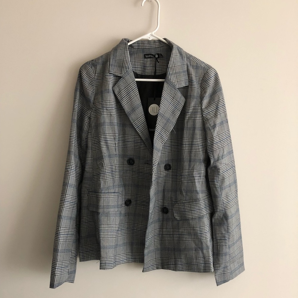 Boohoo double breasted plaid blazer